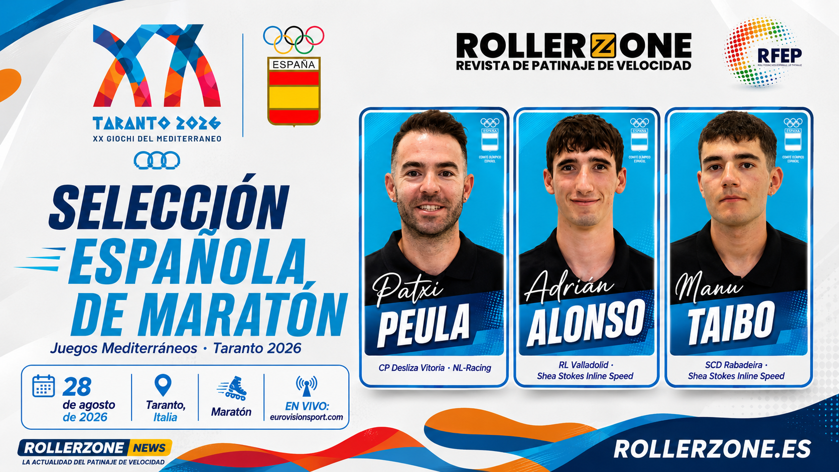 España acelera hacia Taranto: Peula, Alonso y Taibo, preparados para la maratón de los Juegos Mediterráneos — Italia · RollerZone