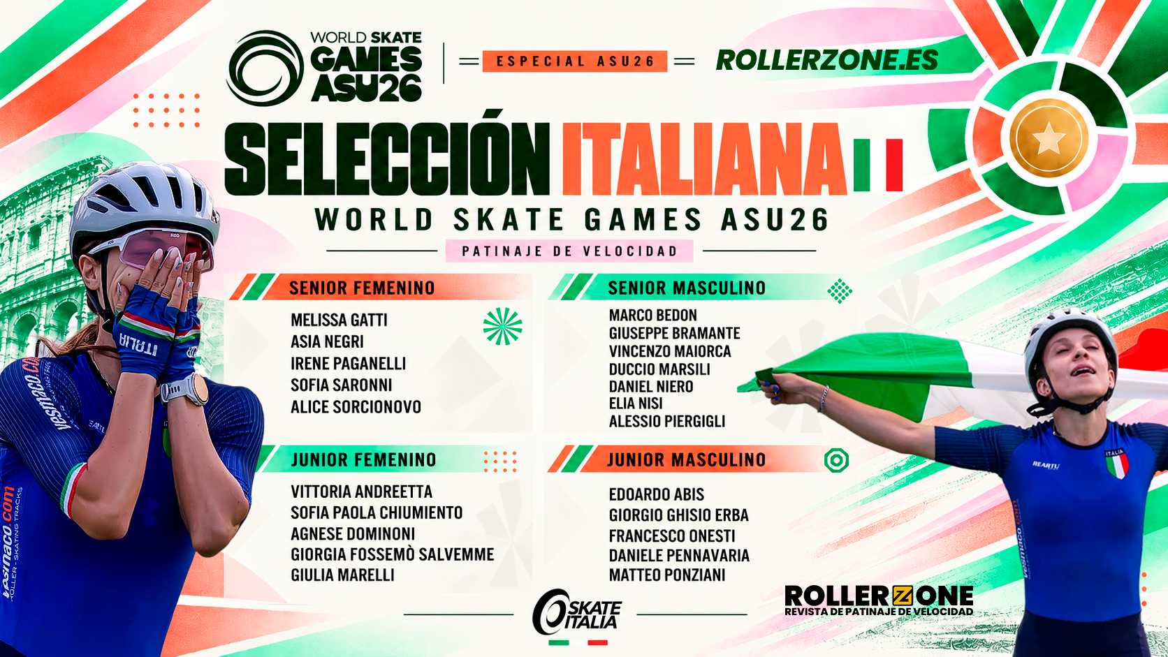 Italia presenta su selección de patinaje de velocidad para los World Skate Games Asunción 2026 — Paraguay · RollerZone